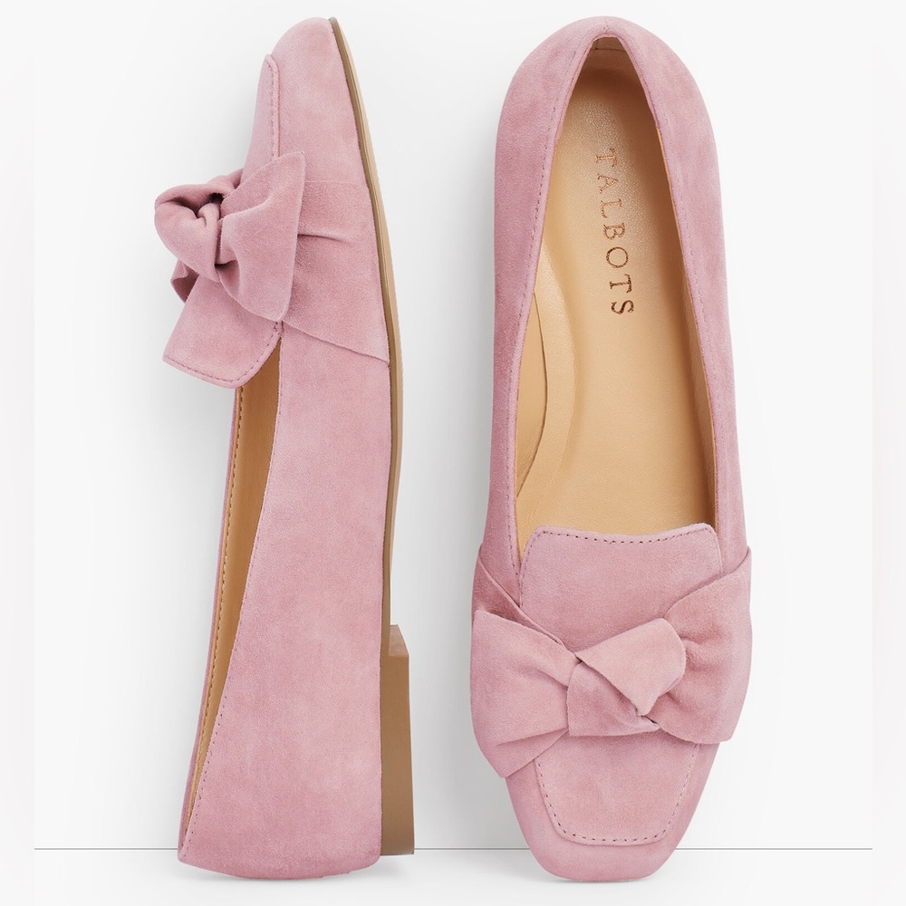 Talbots Stella Bow Suede Loafers - Soft Pink